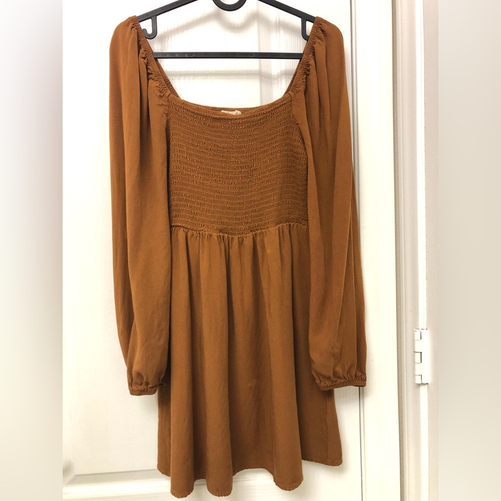 Copper Key Warm Brown Long Sleeve Dress